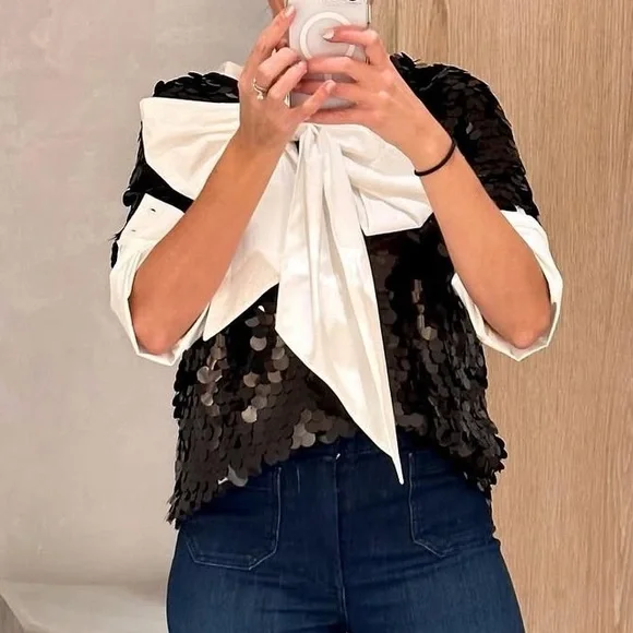 Anthropologie Mare Mare White Puff Sleeve Blouse with Oversized Bow - Picture 5 of 15